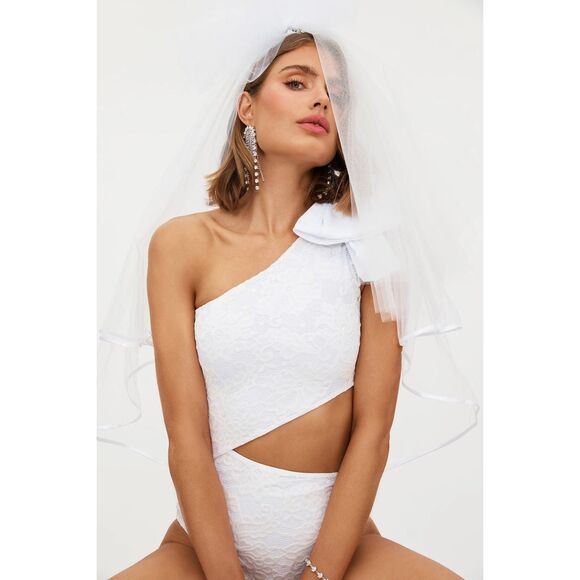 NWT‎ Beach Riot Swim White Selena Lace One Piece Side Cutout Bow Bridal Swimsuit - Picture 2 of 12